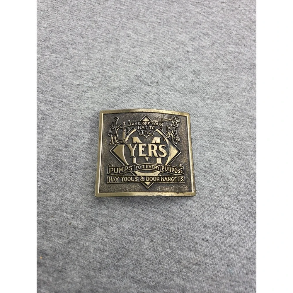 Vintage Heavy Working Class Myers Pumps Farm Equipment Belt Buckle Lewis Co